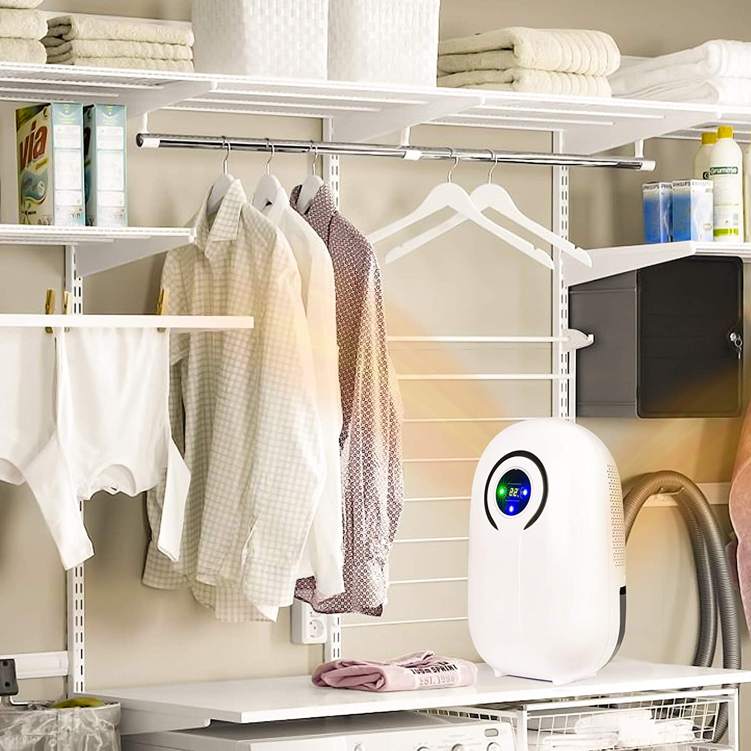 E-Macht Dehumidifier with LCD Display 38oz(1100ml) and  Auto Shut-off, Up to 430 Sq.ft