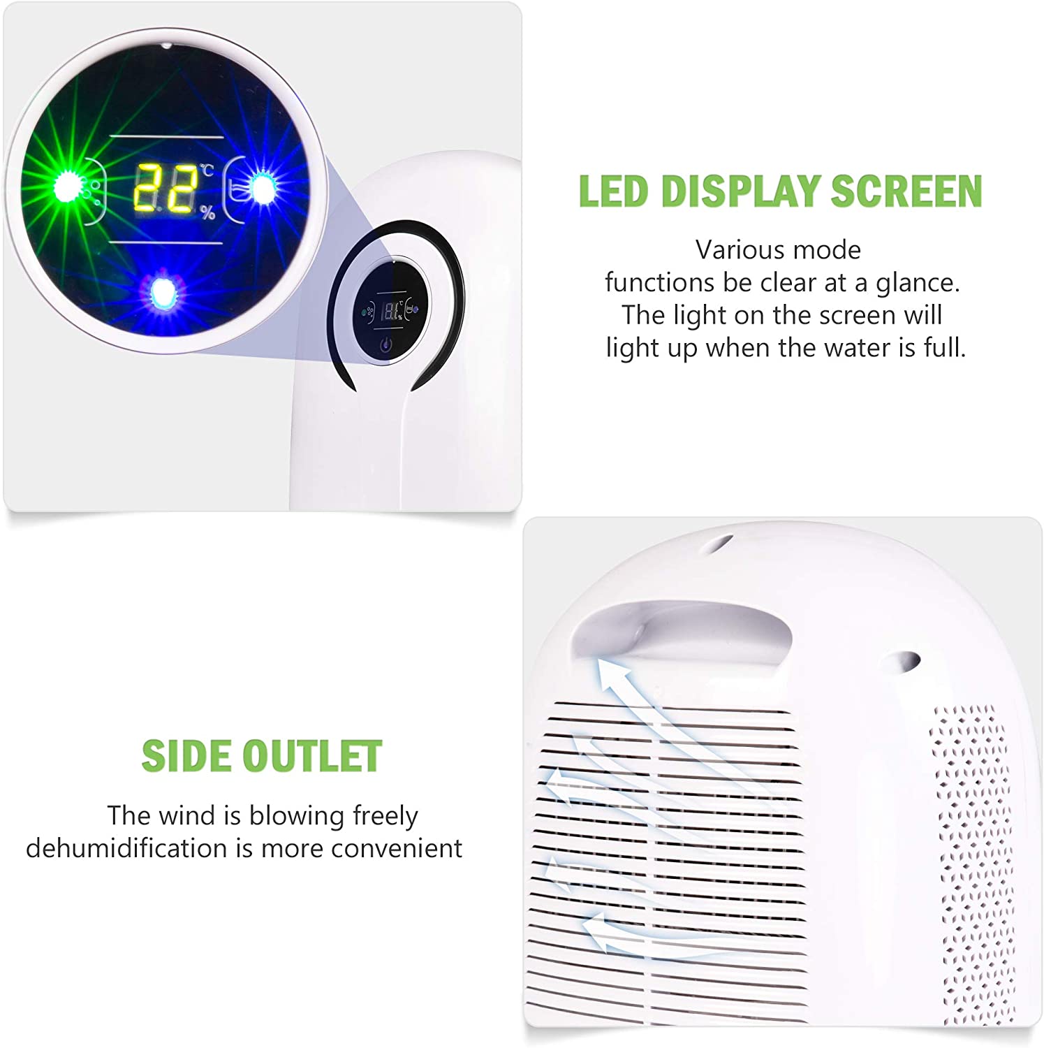 E-Macht Dehumidifier with LCD Display 38oz(1100ml) and  Auto Shut-off, Up to 430 Sq.ft