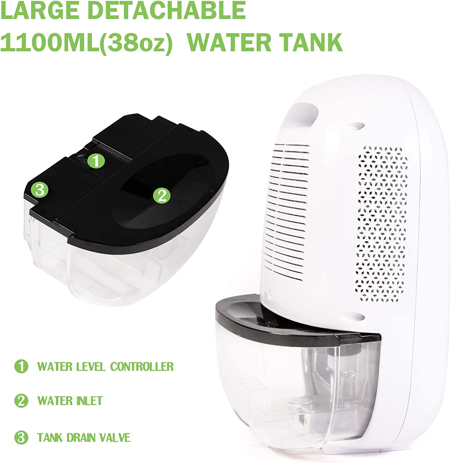 E-Macht Dehumidifier with LCD Display 38oz(1100ml) and  Auto Shut-off, Up to 430 Sq.ft